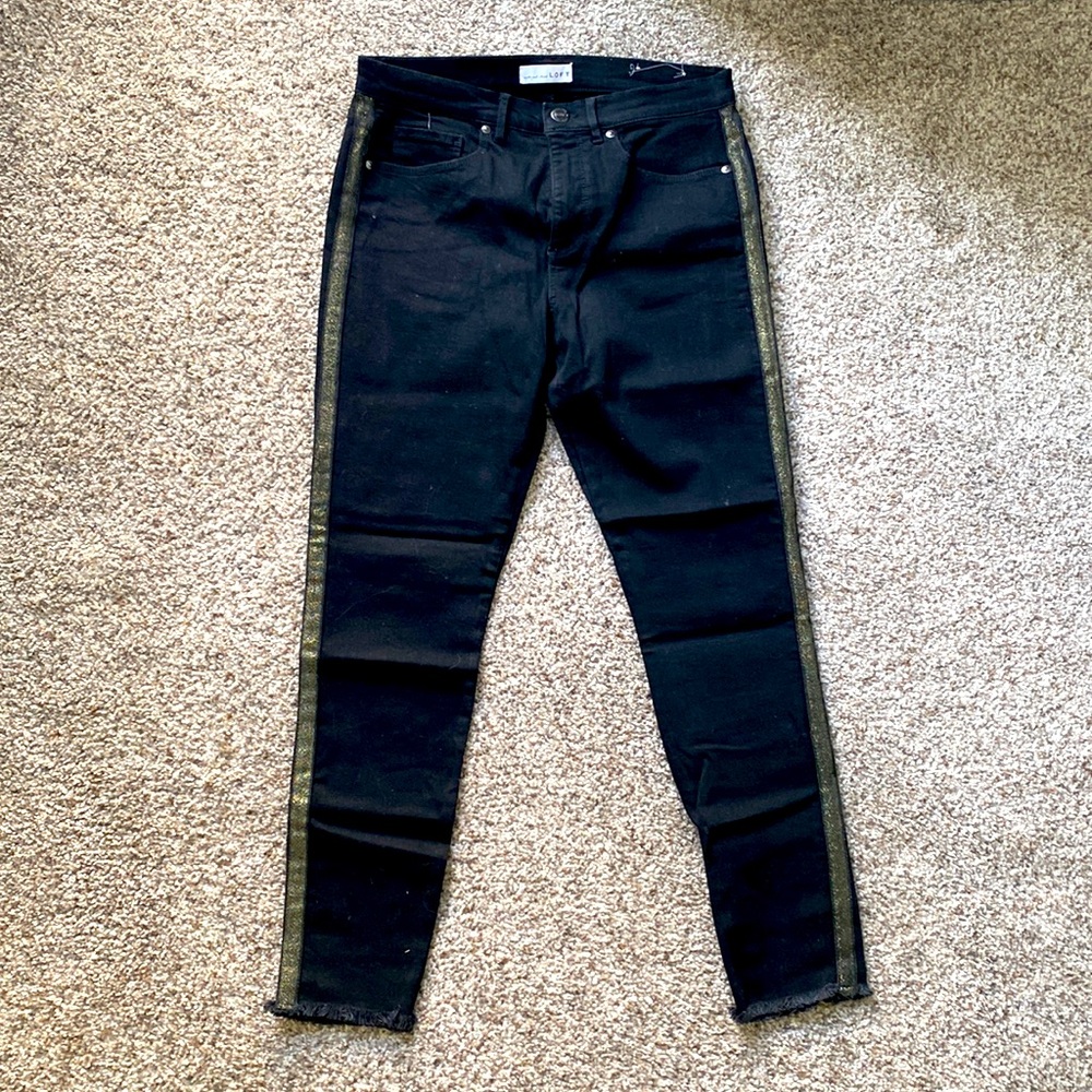 LOFT ankle pants in black with frayed hem